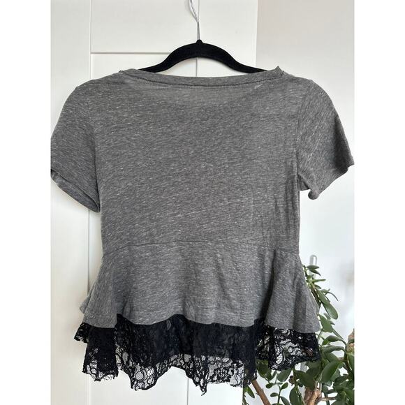Free People Gray and Black Lace Short Sleeve Peplum T-shirt, Size XS, EUC - Picture 2 of 4